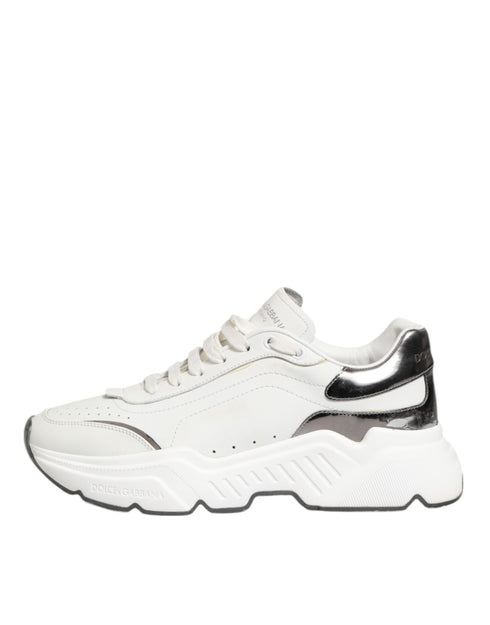 Dolce & Gabbana White Silver DAYMASTER Leather Sneakers Men Shoes